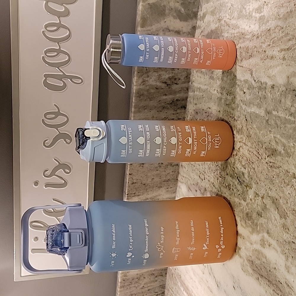 3pc Water Bottle Set gradient blue and orange - Picture 5 of 8